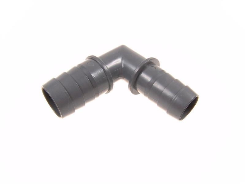 Drain hose coupling 21 x 23 mm, 90 degree manifold, double grommet, plastic