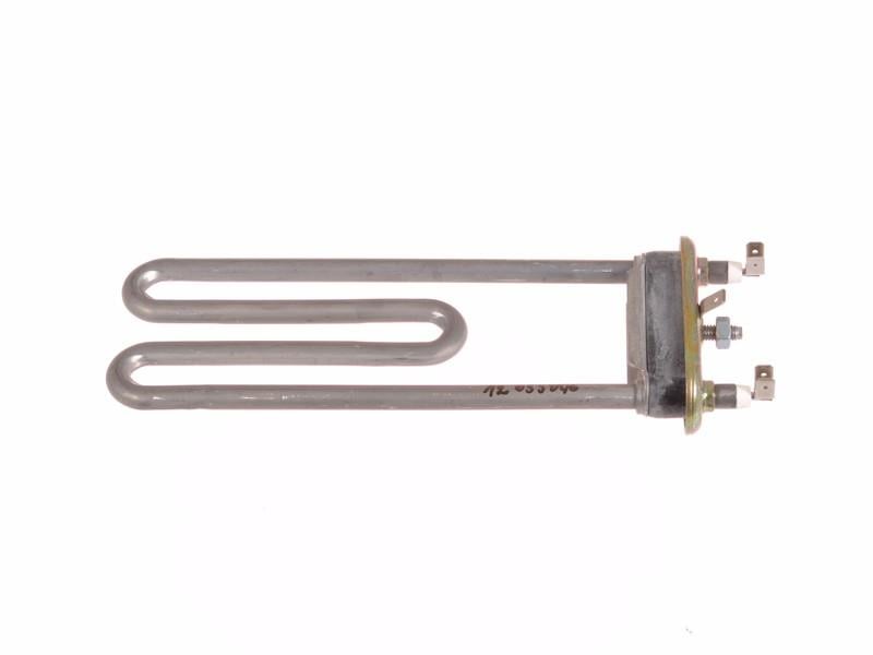 INDESIT heating element, 2000 W, l = 295 mm, Missi-Limpia, 46976, flange with insulation and double two terminal lugs, grounding and mounting screw and nut.