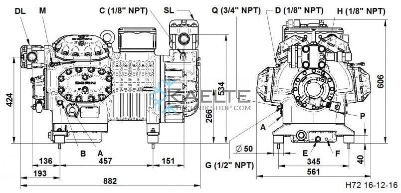Compressor Dorin H80CC, HBP - R404A, R407C, R507, R134A, 380-400V met esterolie, krukverwarming, olieproostaat