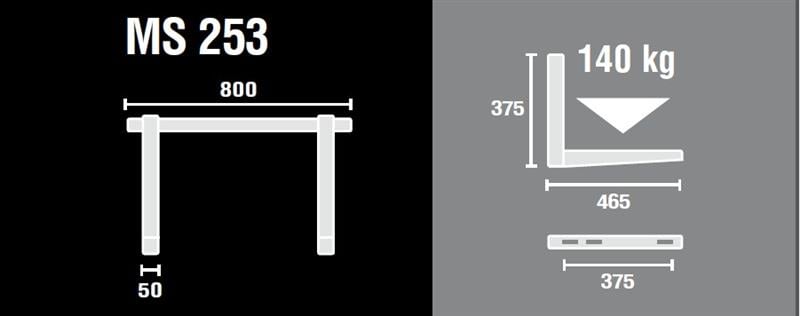 Soporte de pared (galvanizado) L=800x465 mm con accesorios, 140 kg