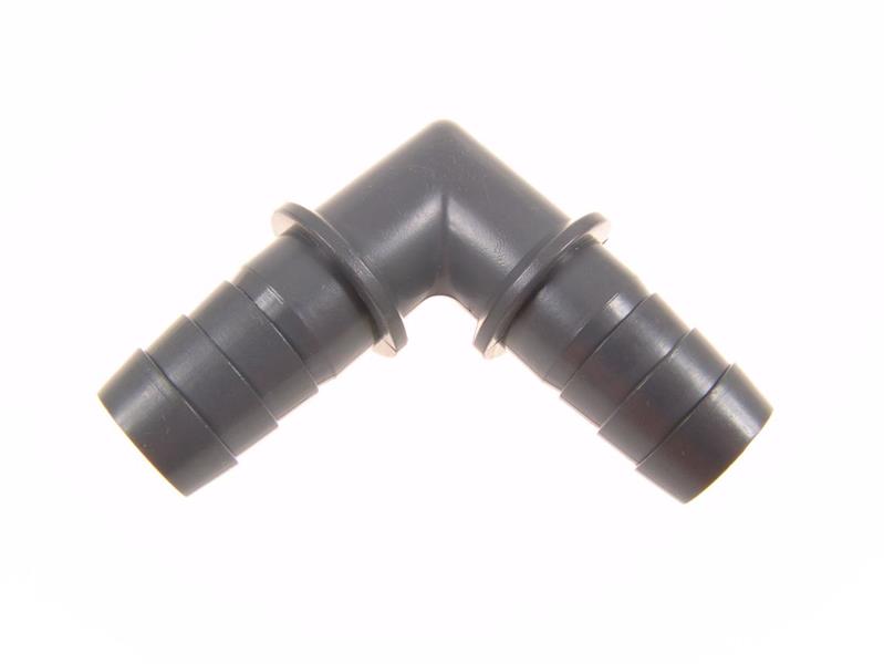 Drain hose coupling 21 x 21 mm, 90 degree manifold, double grommet, plastic
