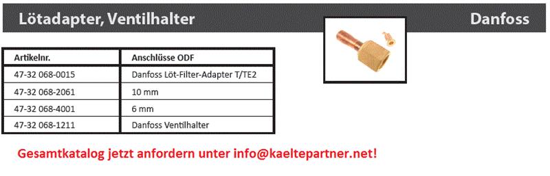 Filter adapter for Danfoss T/TE2 expansion valves