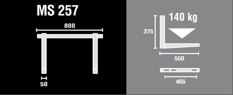 Soporte de pared (galvanizado) L=800x550 mm con accesorios, 140 kg