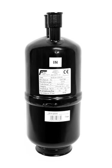 Liquid separator Frigomec 2,3 l, inlet 18 mm ODM, outlet 18 mm ODM, M8, 34 bar