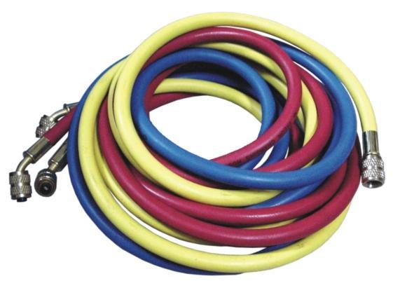 Refrigerant filling hose set 3 x 1.8 m (red, blue, yellow) 1/4" SAE, R134a