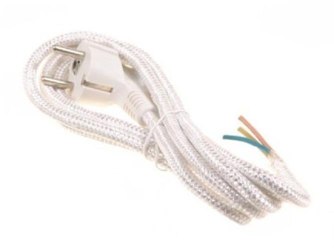 Flexible cable with connector, white, PVC, L = 2 m, 2x0,75 mm2, straight connector