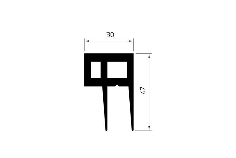Perfil de estanqueidad de goma gris para puerta giratoria en congelador (47x30)