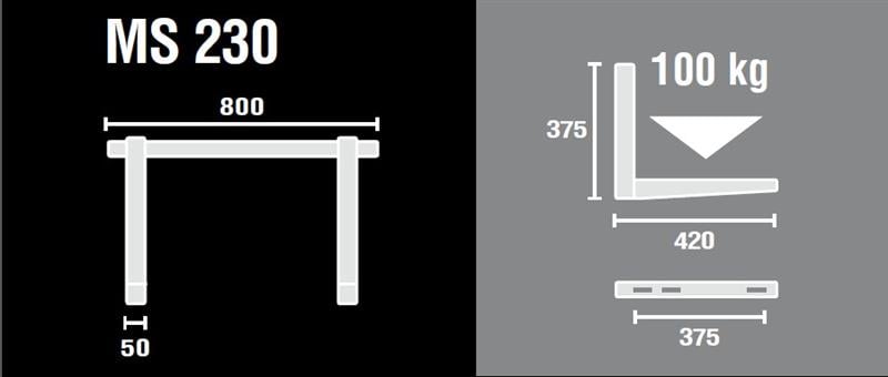 Soporte de pared (galvanizado) L=800x420 mm con accesorios, 120 kg