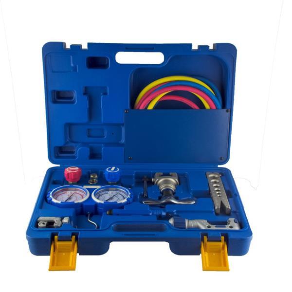 Caja de herramientas (herramienta métrica de engarce, 2 cortadores de tubos, auxiliar de montaje, desbarbado de tubos, 2 adaptadores en el caso) Valor VTB-5B-I