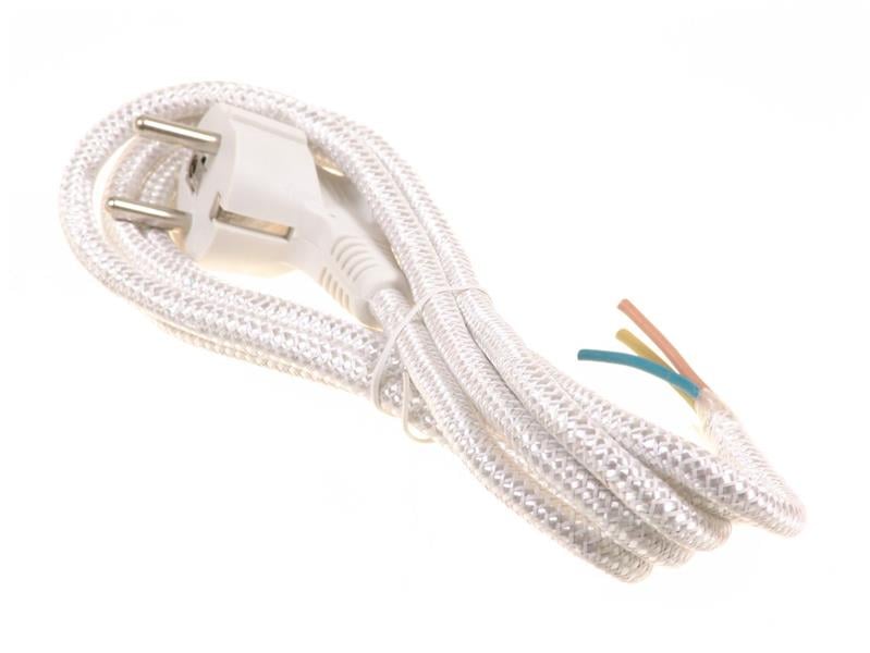Câble d'alimentation tressé, flexible, L = 2 m, 3x1 mm2, blanc, connecteur coudé