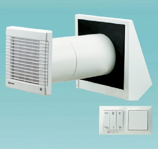 Sistema de ventilación (unidad de ventilación descentralizada) KWL (ventilación controlada de la vivienda) TwinFresh RA-50 con tubo redondo Ø150 mm y compuertas de cierre, con regulación, caudal máx. 50 m3/h