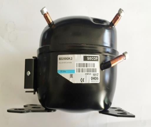 Compressore Danfoss Secop BD250GH. 2,101Z0406, LBP/MBP/HBP - R134a, 12/24V DC, senza elettronica di avviamento.