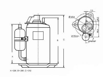 Rotary Compressor Tecumseh RK5515W, AC - R407C, 220-240V