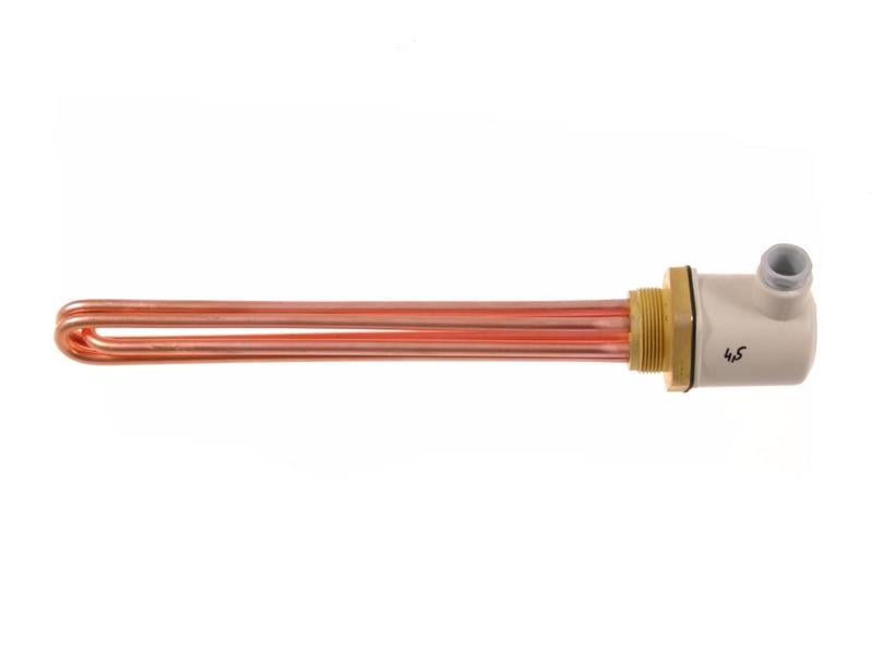 electric heating element CU - 4500W, 220V, L=335 mm, copper heating element with three tube, hexagonal flange and screw thread, sealed plastic socket