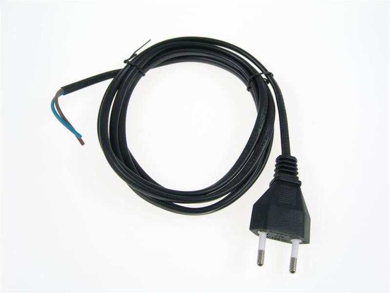 Flexible cable with connector, black, PVC, L = 2 m, 2x0,75 mm2, straight connector