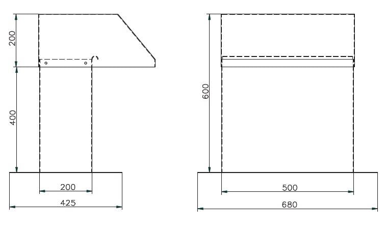 Pasillo de techo de aluminio 500x200 mm, salida extra ancha
