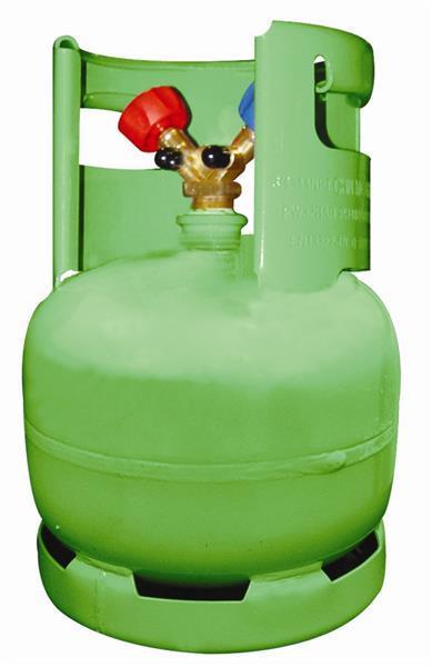 Refrigerant bottle / empty bottle / recycling bottle 6 litres green - 1/4" double valve