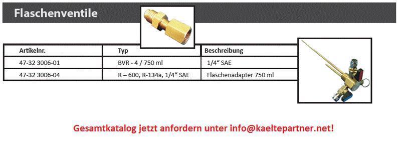 Bottle valve for R600a, R290, BVR-4, 750 ml, 1/4" SAE