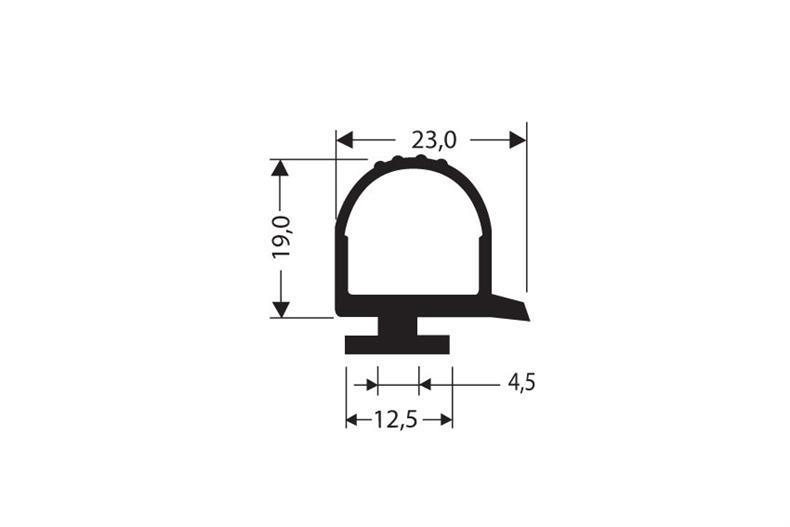 Rubber seal black 1m (23x19)