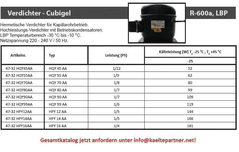 Compressor ACC HTK70AA, LBP - R600a, 1/8HP, 220-240V/1/50Hz