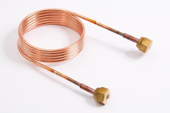 Pressure equalisation line / capillary tube with union nut 1/4" SAE, L = 1.5 m x 2.5 mm, with valve handle