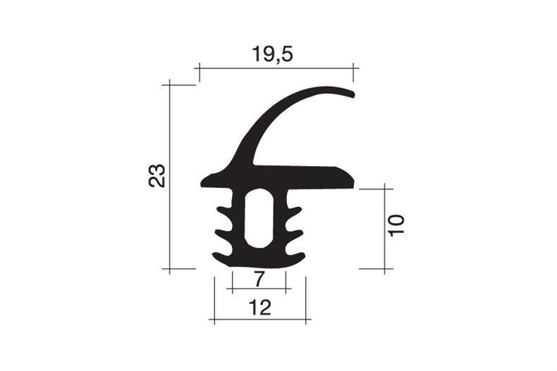 Rubber seal black 1m (23x19.5)
