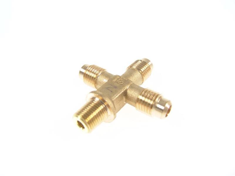 Brass cross piece - 1/4" SAE x 1/4" SAE x 1/4" SAE x 1/4" NPT