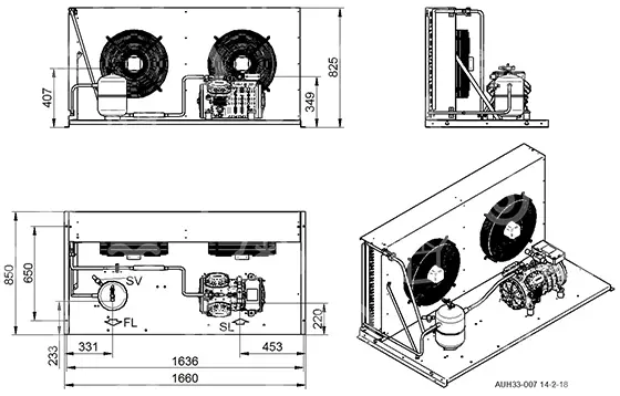 Verflüssigungssatz DORIN AU2-H755CC, HBP - R404a, 380-420V, 50Hz